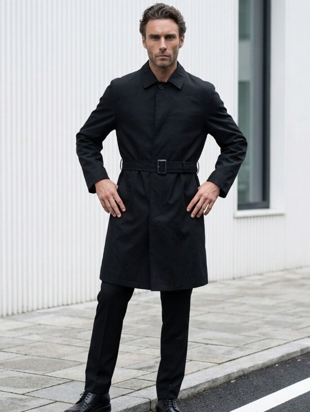 NWT Stafford Black Belted All Weather Trench Coat for Men Sz 40 SHORT